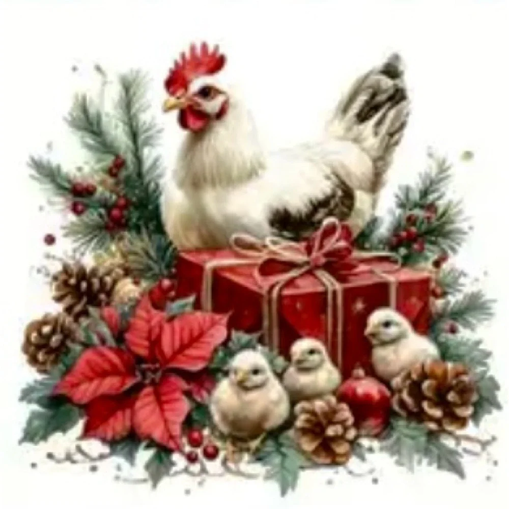 Merry Chicken Christmas SceneHandmade Circle Ornament‎